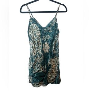 Zara Women’s Size M Teal Y2K Ruched Tie Front Satin‎ Effect Mini Slip Dress